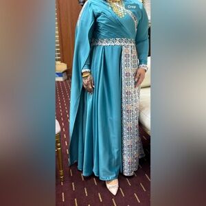 Elegant Teal and Patterned Women's Dress